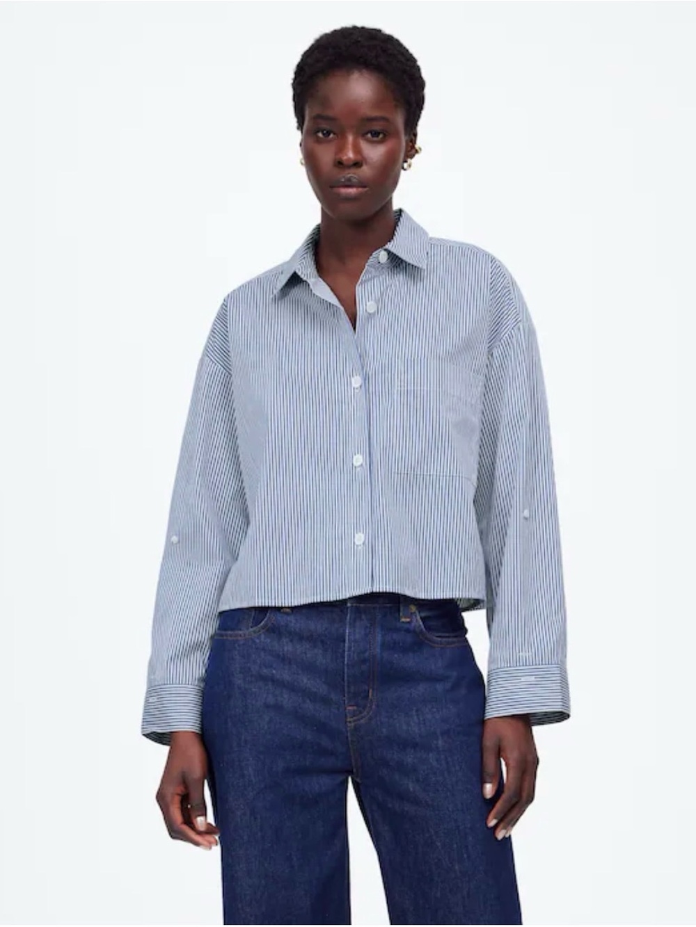 Madewell Straight-Hem Shirt Blue and White Stripe Size Large